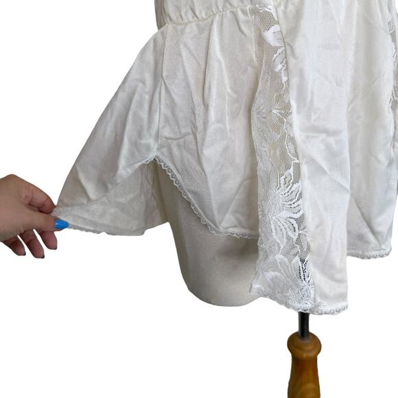 Vintage 80s White Lace Satin Romper Teddy Bridal Lingerie Sleepwear Small - Picture 5 of 9